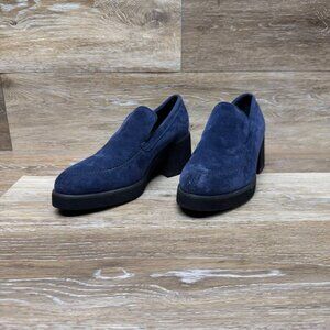 Hush Puppies Navy Suede Block Heel Plaftform Slip On Shoes Women's Size 7